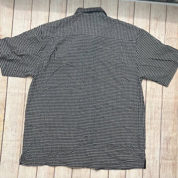Tommy Bahama Mens Silk Shirt M Black White Geometric Check Short Sleeve Camp - Picture 2 of 13